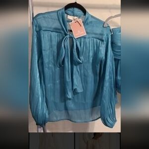 Chic Teal Women's Blouse with‎ Tie-Front